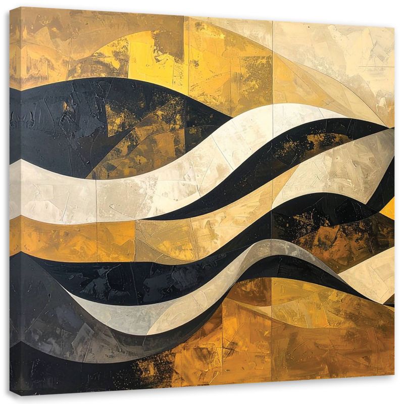 Obraz do salonu sypialni biura loftu Feeby Abstrakcja linie kształty zółty czarny złoty 60x60cm 1szt