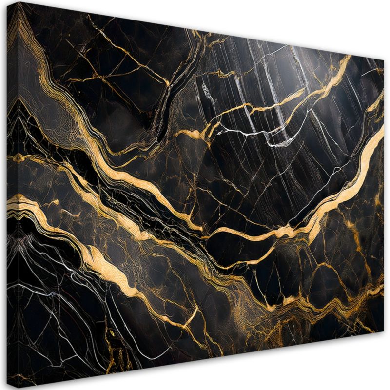 Obraz na płótnie Feeby Czarno Biały Marmur ze Złotem 60x40cm 1szt