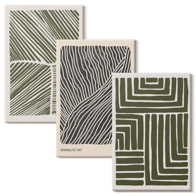 Set Obrazów na Płótnie Wallfluent 20x30 cm Wzory linii kształty zieleń 3 szt.
