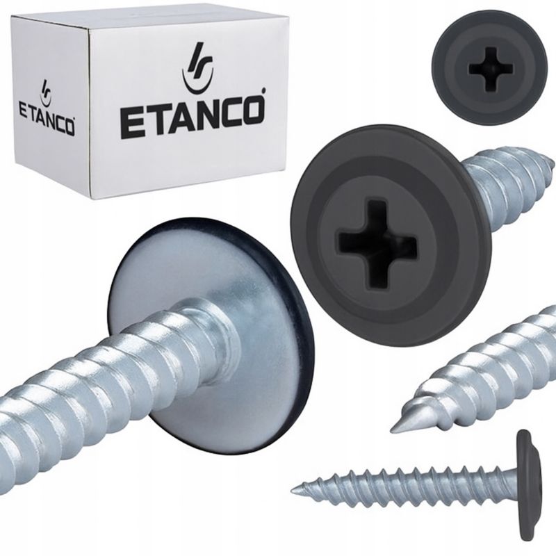 Wkręty Podkładkowe Etanco Do Drewna 4,2X38Mm, Ral 7024 Gm-S 250Szt.