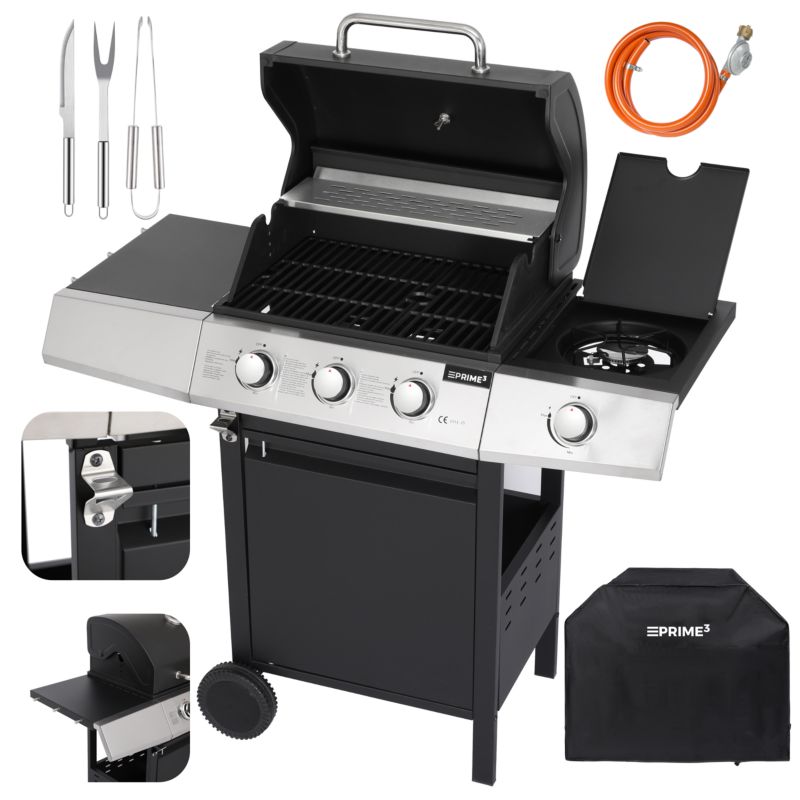 Grill Gazowy PRIME3 ogrodowy 3 palniki ruszt żeliwny boczny zestaw GGG32 1 szt.
