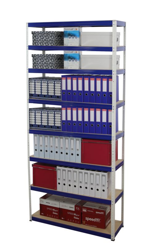 Regał metalowy MODO24 magazynowy biało-niebieski helios 270x150x50cm 8 półek po 275 kg 1 szt.