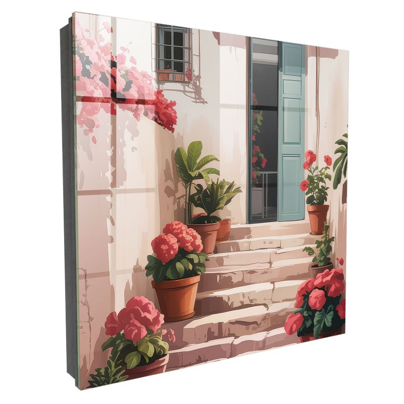 Wieszak Na Klucze Zamykany Tulup 30x30 cm Kwiaty schody - Czarna - Otwierana na prawo 1 szt.
