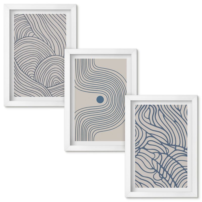 Set Obrazów w Ramie Wallfluent Abstrakcyjne linie fale kształty Biała rama 20x30cm 3 szt.