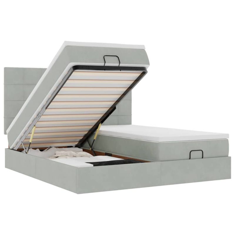 Łóżko otomana WaszeMeble z materacem 200x220 cm Jasnoszary aksamit z LED ze schowkiem WM-3314627 1 szt.