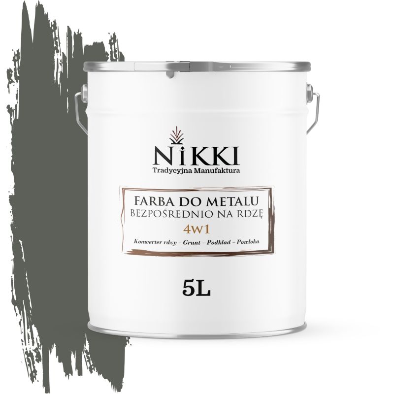 Farba do Metalu Antykorozyjna 4w1 NIKKI Szaro-zielony RAL7009 Półmat 5L