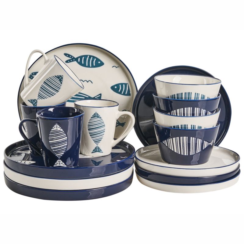 Zastawa stołowa 16-częściowa Tamarind Porcelana Biały/ niebieski 1 kpl