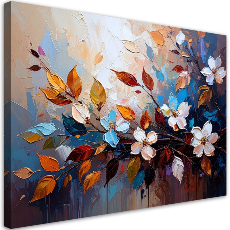 Obraz do salonu Feeby Kolorowe Liście Kwiaty imitacja farby olejnej 90x60cm 1szt