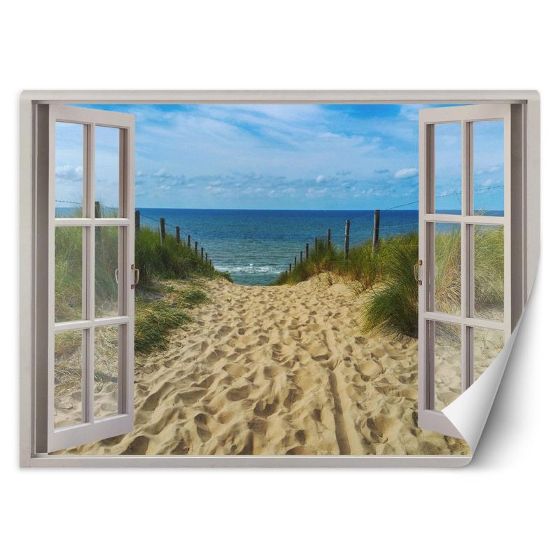 Fototapeta Feeby Okno morze plaża niebo 140x100 1 szt