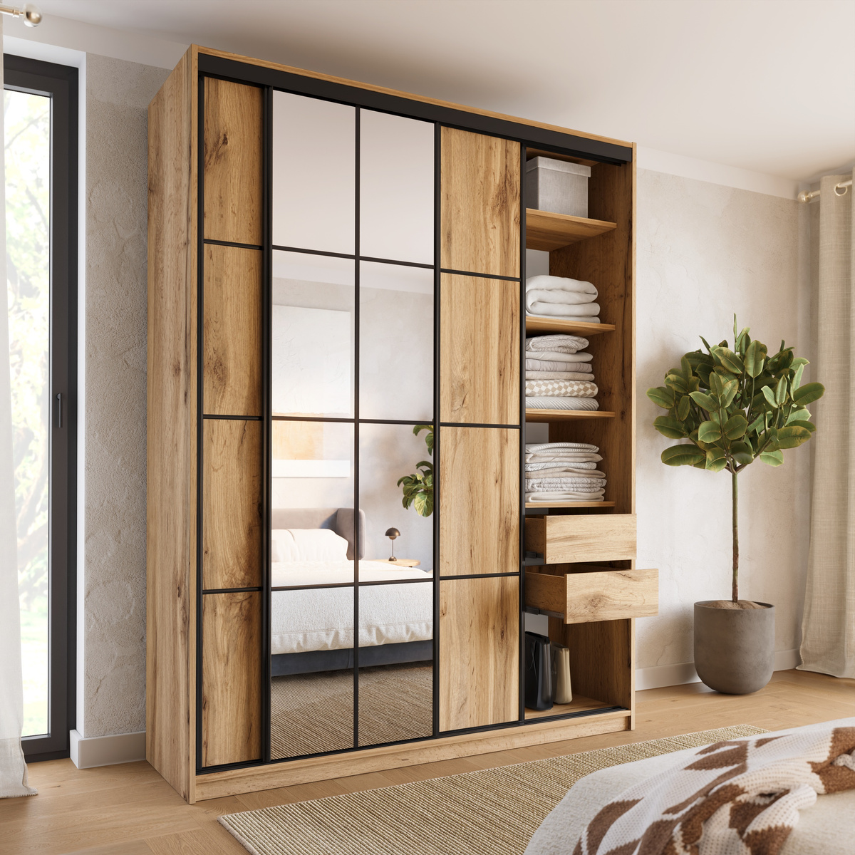 Szafa przesuwna z lustrem 180 cm do sypialni EDGE MAX