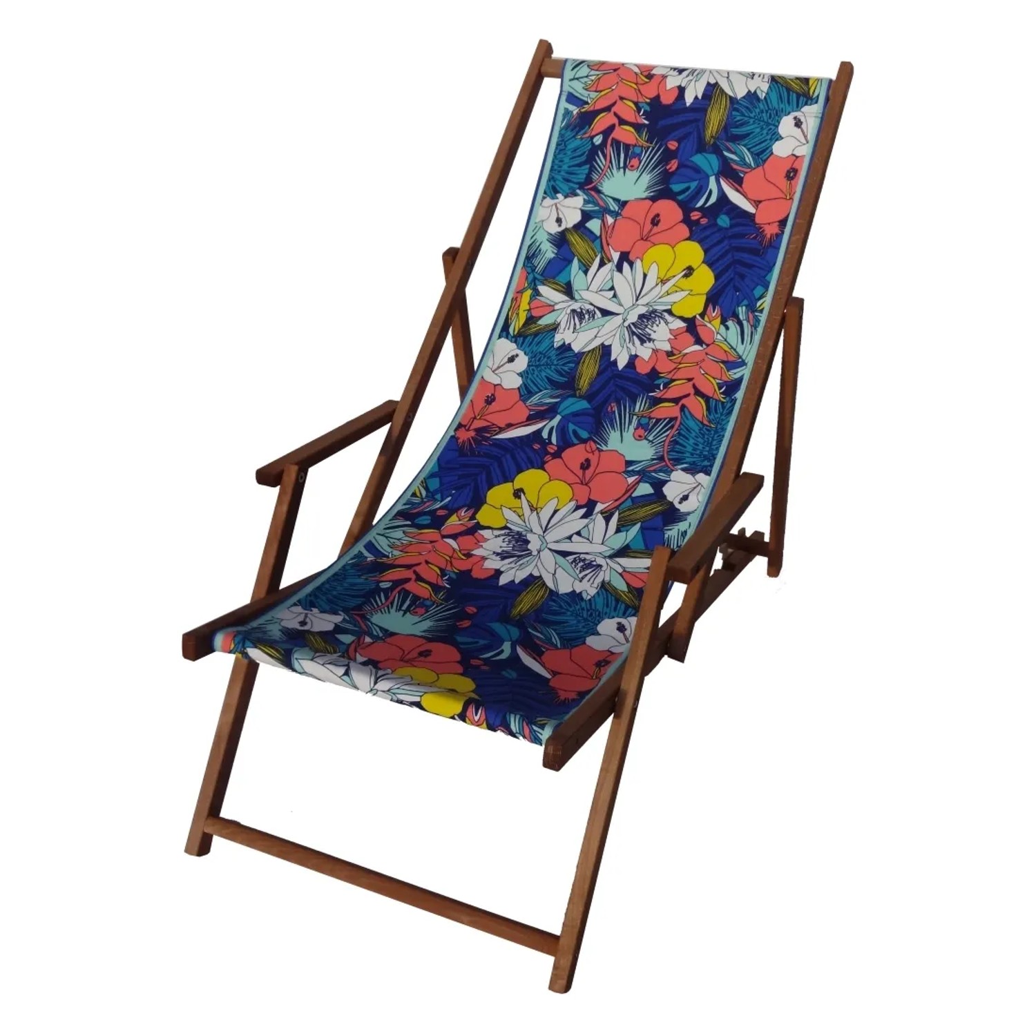 Leżak plażowy TROPICAL z podłokietnikami kwiaty