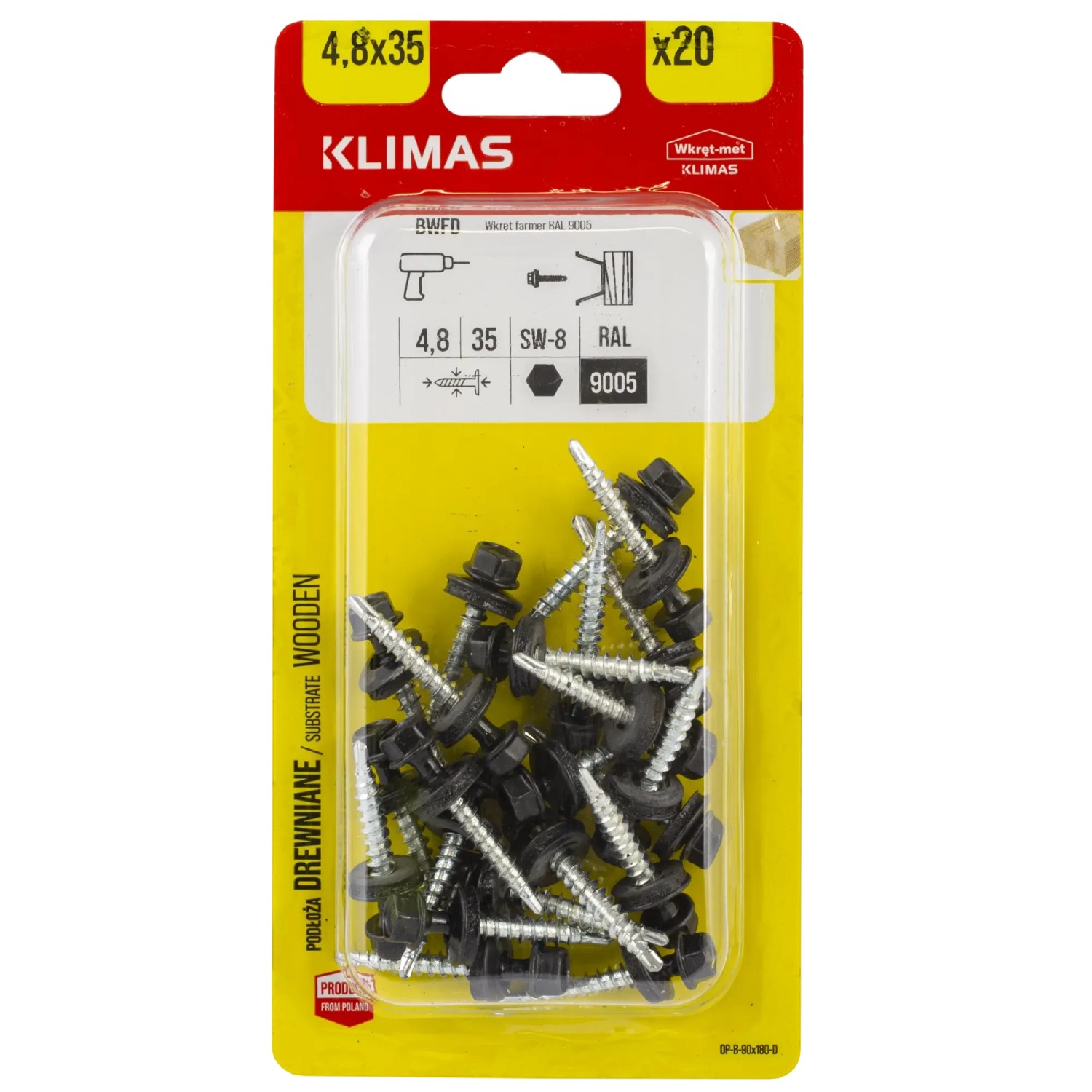 Klimas Wkręt samowiercący z podkładką epdm 9005 4,8X35 mm