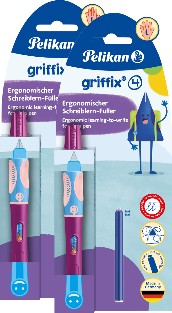 2x Pióro wieczne do nauki pisania Pelikan Griffix Sweet Berry, dla leworęcznych, różowy