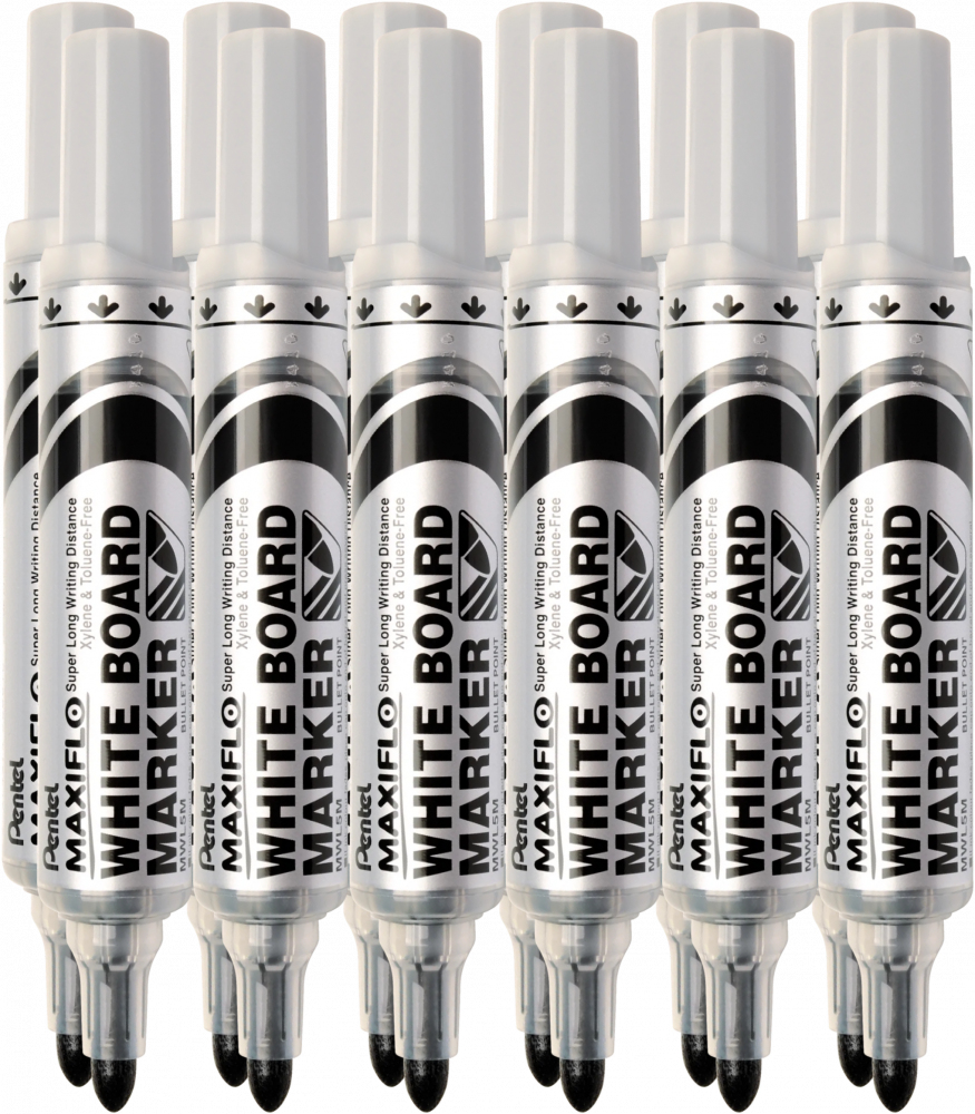 12x Marker suchościeralny Pentel Maxiflo MWL5M, z tłoczkiem, okrągła, 6mm, czarny