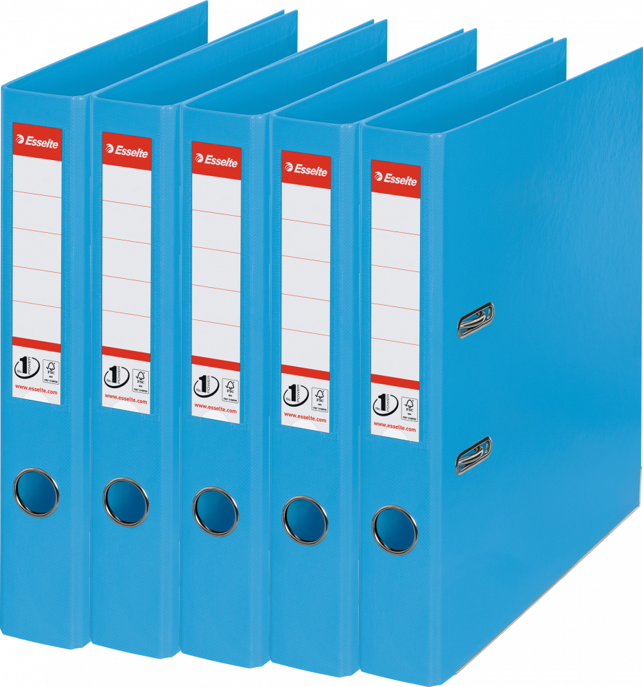 5x Segregator A4 Esselte No.1 Power, 50mm, do 350 kartek, 30% PP z recyklingu, jasnoniebieski