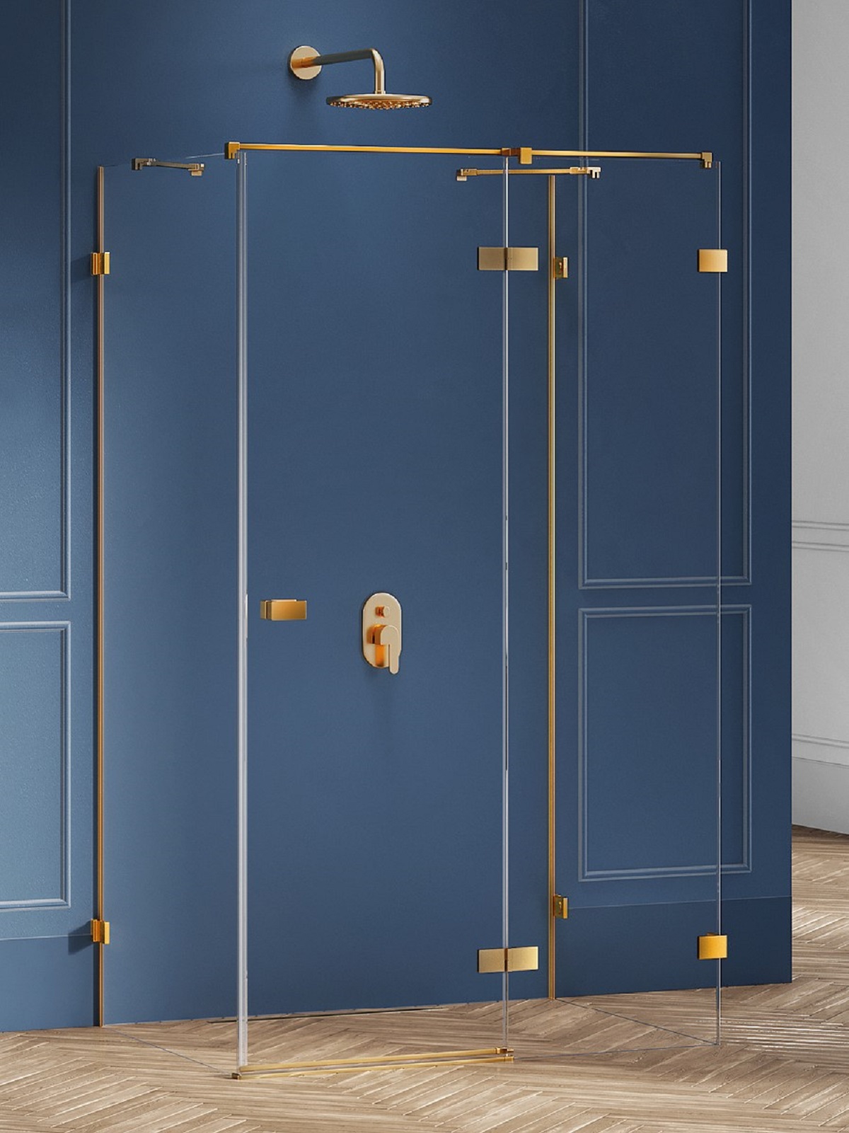New Trendy Avexa Gold Brushed kabina prysznicowa 100x110 cm prostokątna prawa złoty szczotkowany/szkło przezroczyste EXK-3116