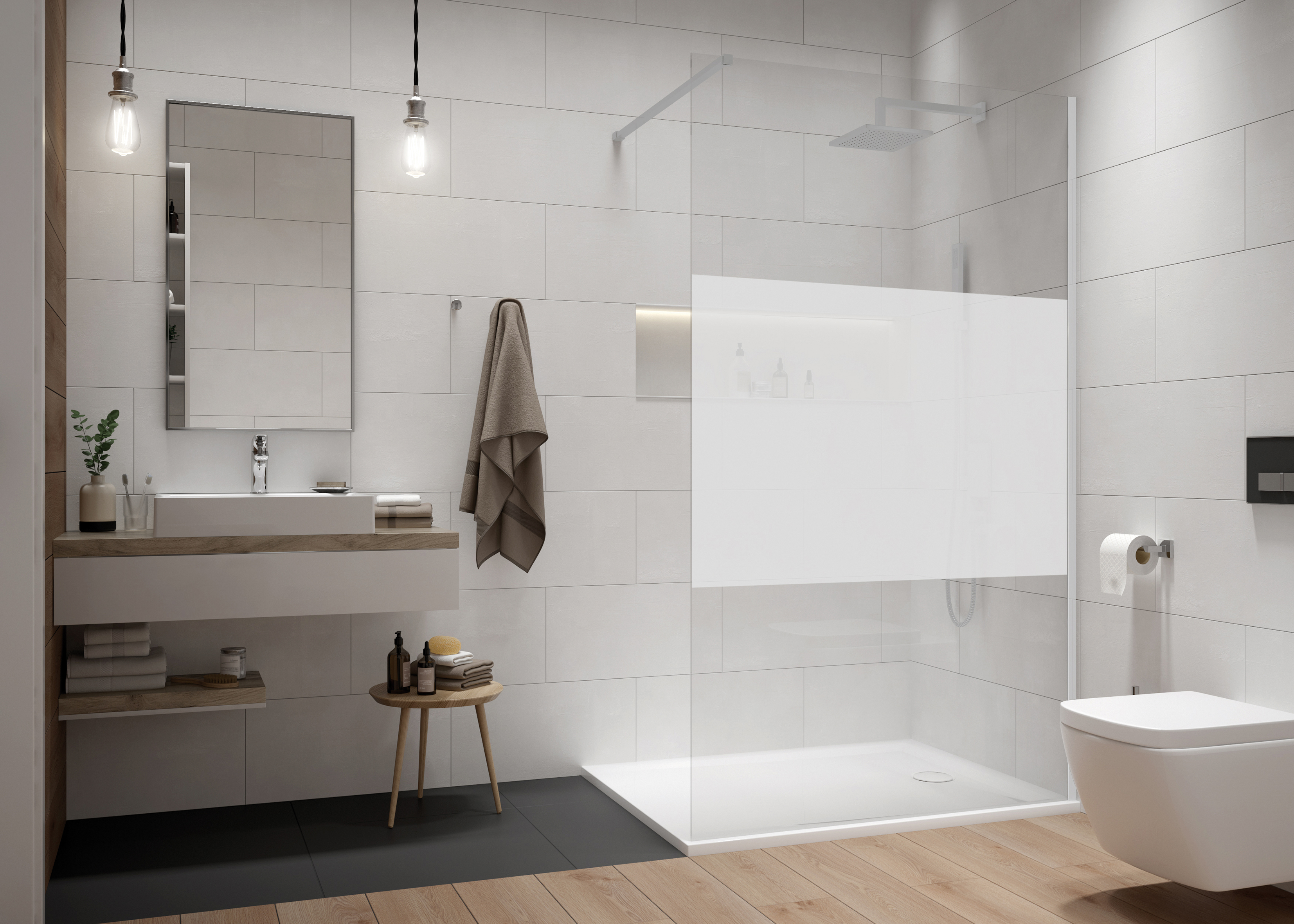 Sanplast Exa Line ścianka prysznicowa walk-in 70 cm biały mat/szkło ze wzorem 600-540-1410-24-201