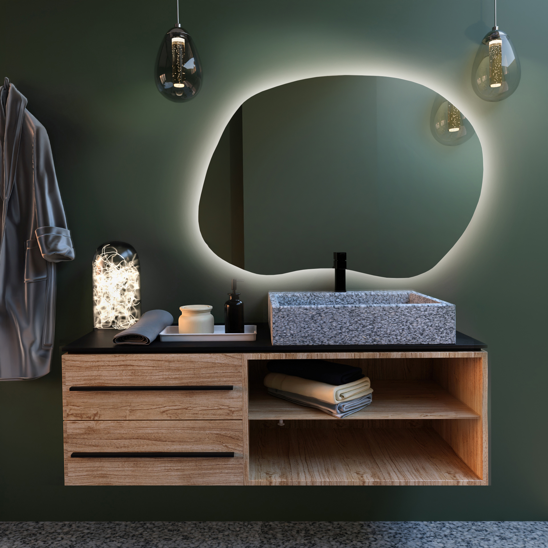 Baltica Design Bright Stain II lustro 80x57 cm barwa neutralna z włącznikiem bezdotykowym oraz matą grzewczą