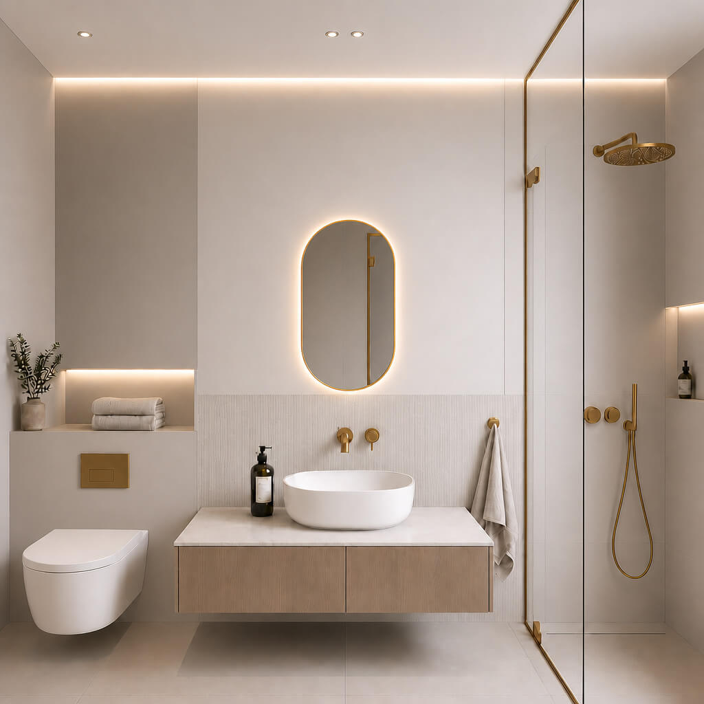 Baltica Design Aluma Flow lustro 50x100 cm owalne z oświetleniem złote barwa zimna