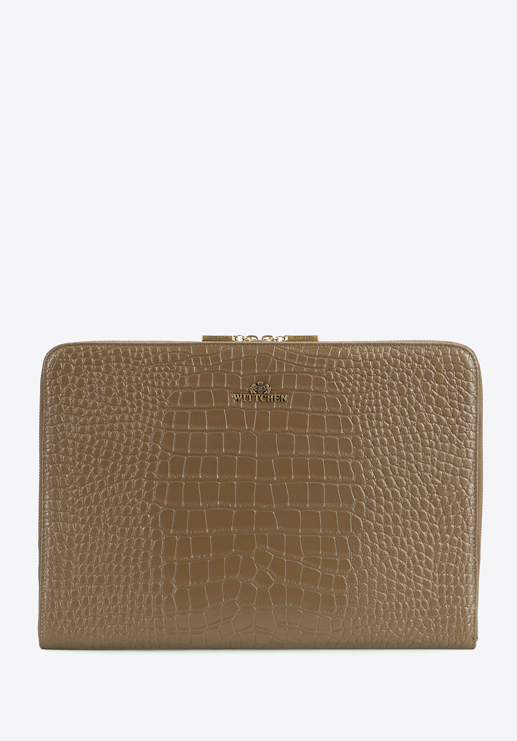 Skórzana torba na laptopa 15” z tłoczeniem croco beżowo - szara