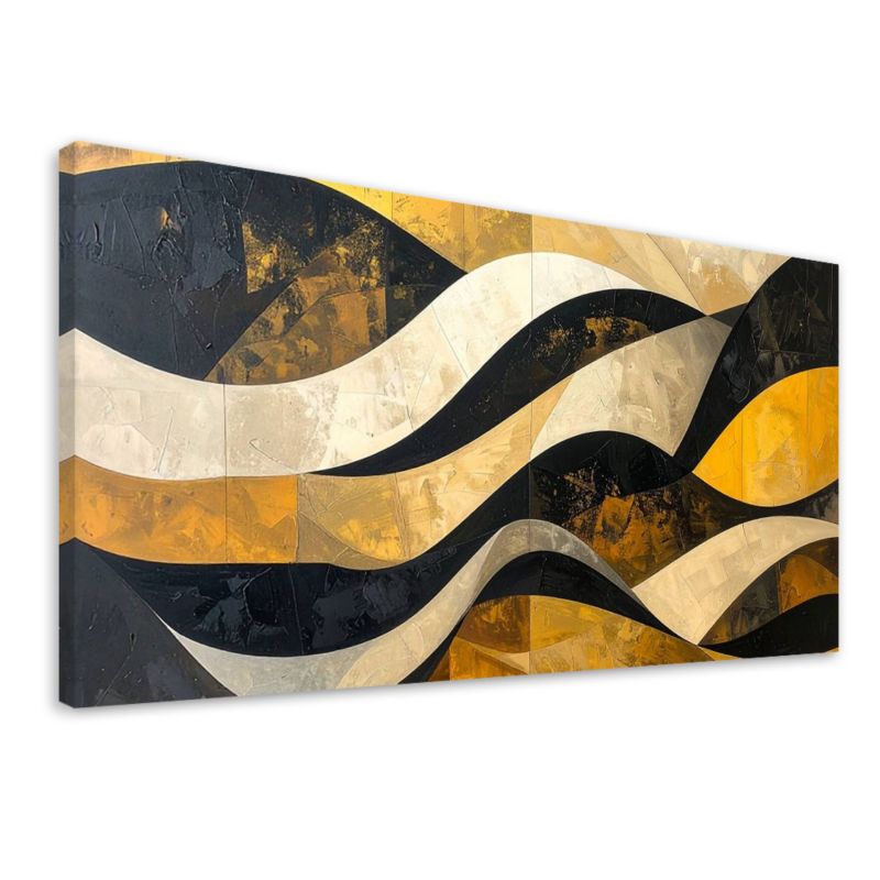 Obraz do salonu sypialni biura loftu Feeby Abstrakcja linie kształty zółty czarny złoty 80x40cm 1szt