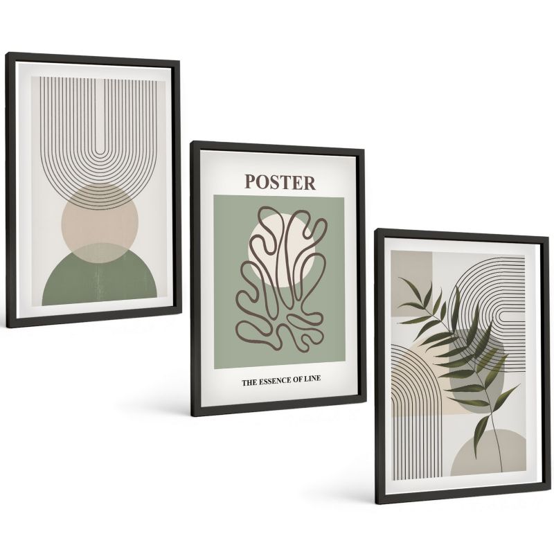 Trzyczęściowy Zestaw Obrazów ArtPrintCave 40x60 cm Czarna rama Geometryczne botaniczne wzory 1 kpl.