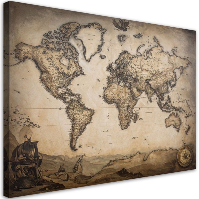Obraz do salonu sypialni biura Feeby Mapa świata w stylu vintage 60x40cm 1szt
