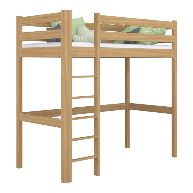 Dębowe łóżko N-WOOD na antresoli N05 dąb naturalny 90x200 1szt.
