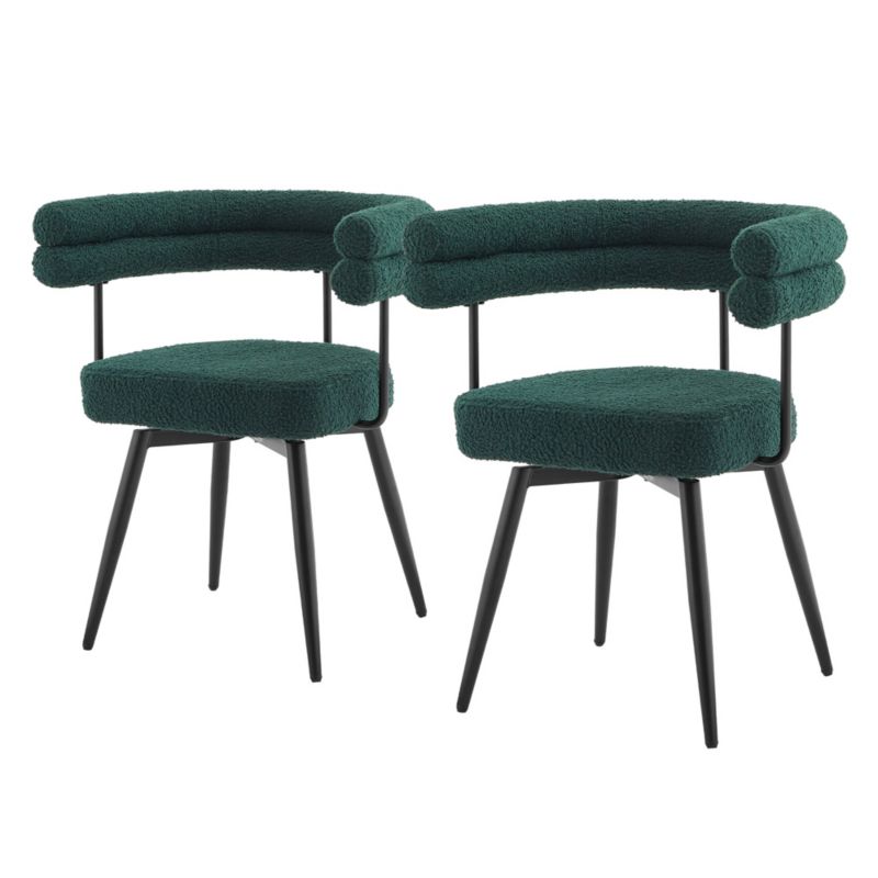 Krzesła ML Design obrotowe 360 stopni zestaw to ciemnozielone fotele z tkaniny Teddy z podłokietnikami do salonu kuchni 2 szt