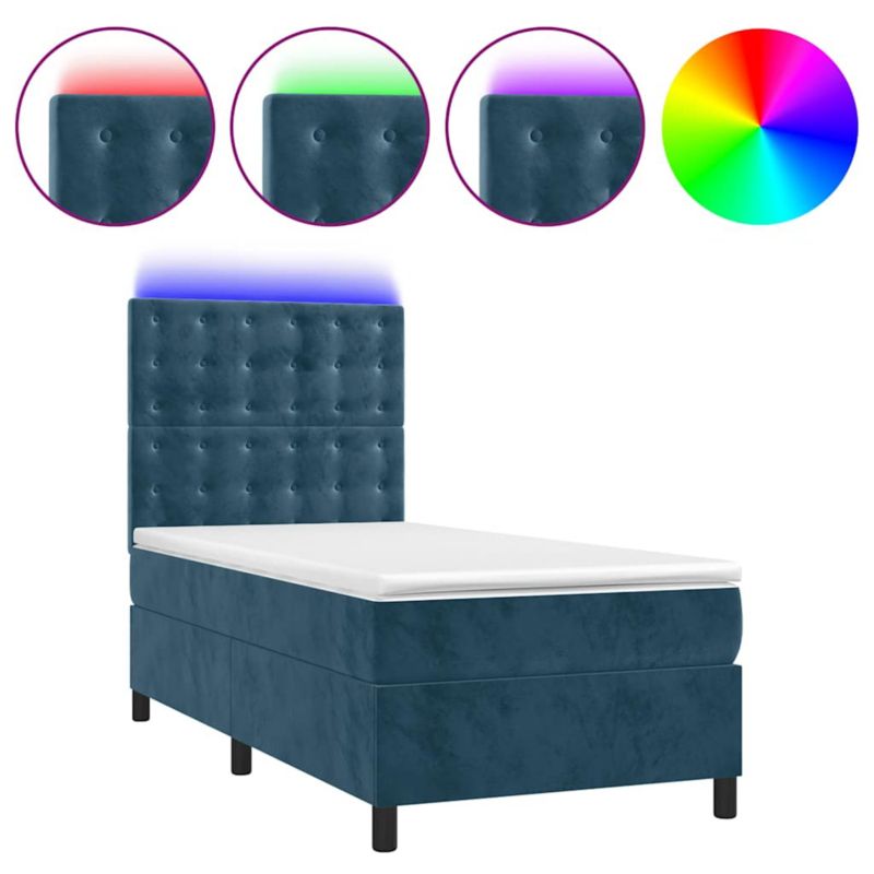Łóżko z materacem WaszeMeble 80x200 cm Ciemnoniebieski aksamit z LED WM-3136333 1 szt.