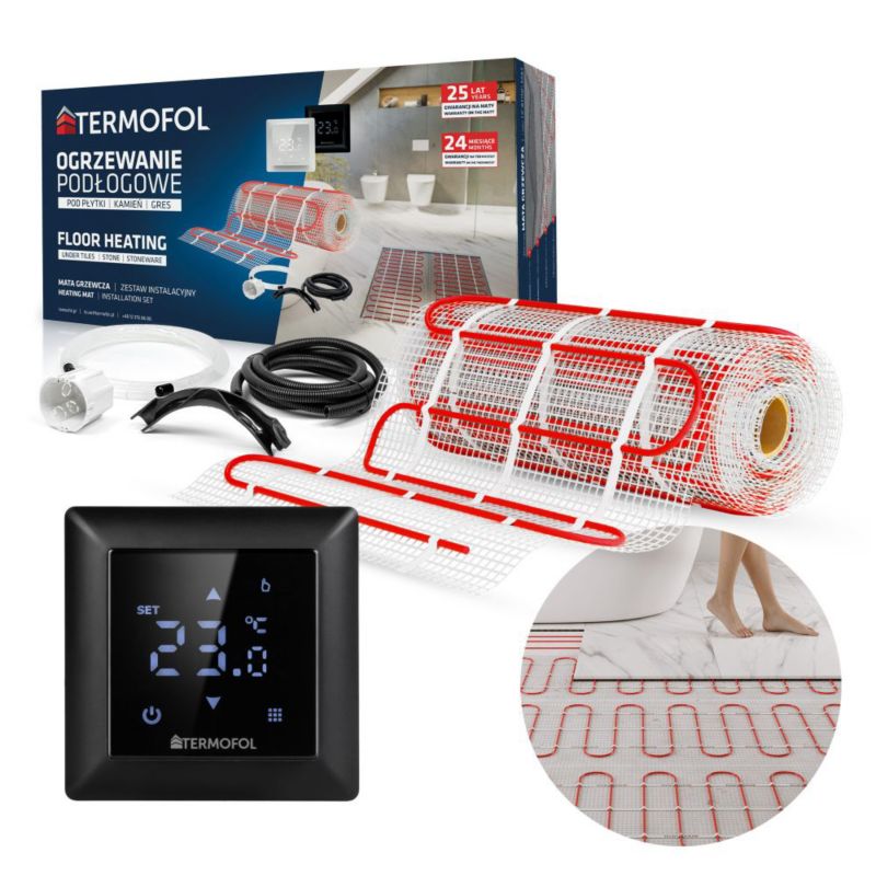 Zestaw mata grzewcza TERMOFOL moc 150W/m² szerokość 50 cm powierzchnia 0.5m² + termoregulator TF-H6 Black 1kpl
