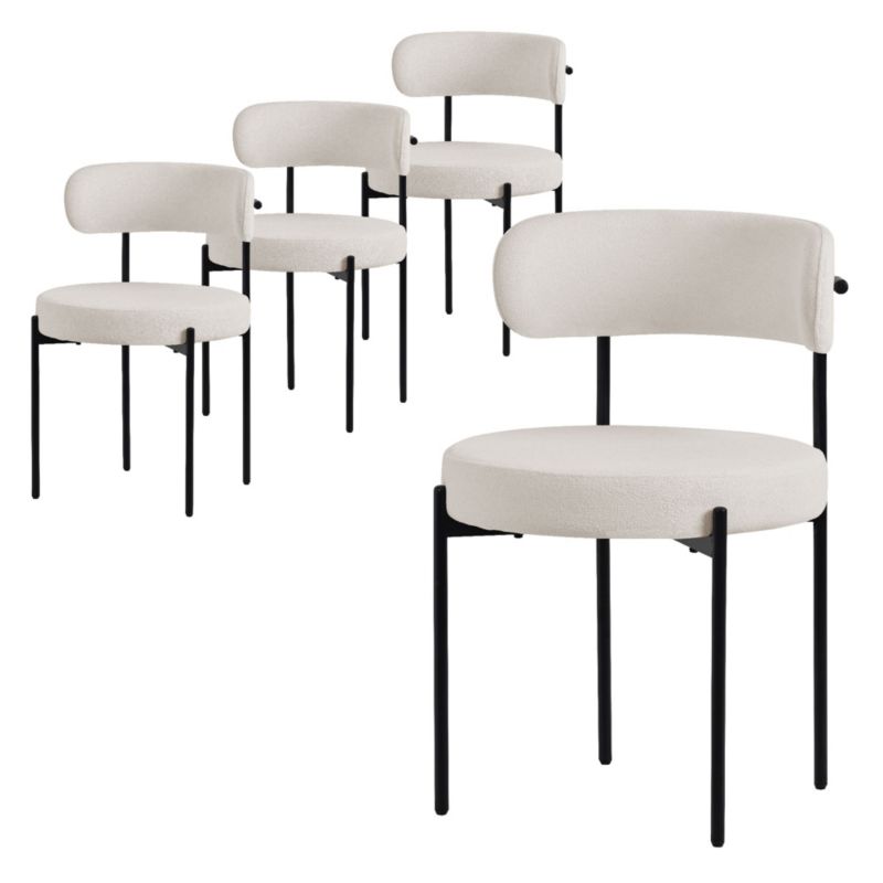 Krzesła jadalniane ML Design białe tkanina teddy tapicerowane fotele czarne metalowe nogi oparcie ergonomiczne kuchni salonu 4 szt