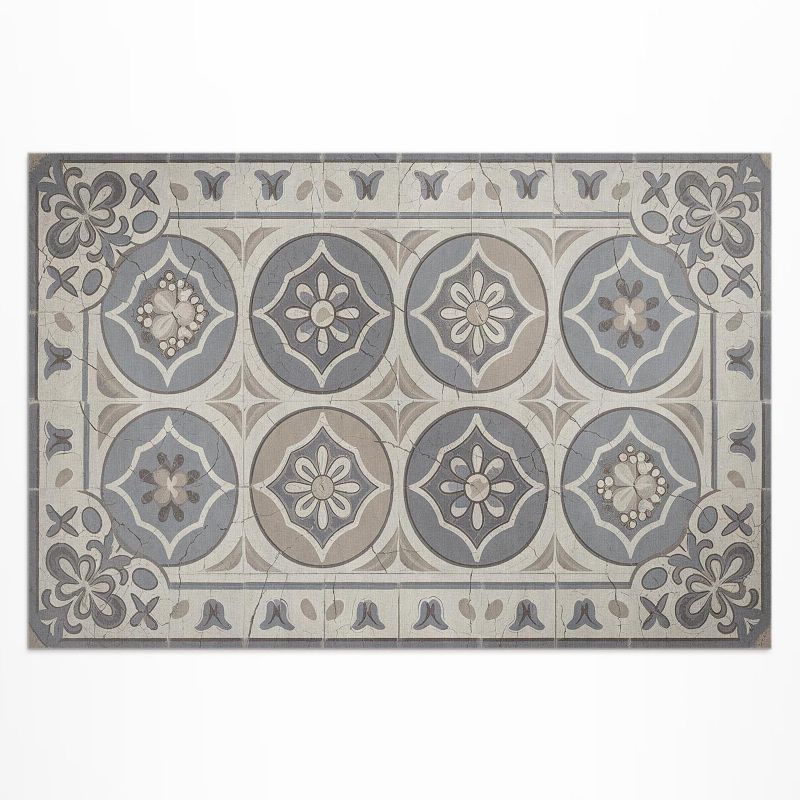 Dywan Winylowy Z Nadrukiem Wallfluent 120x180 cm Kwiaty na ceramicznych płytkach retro 1 szt.