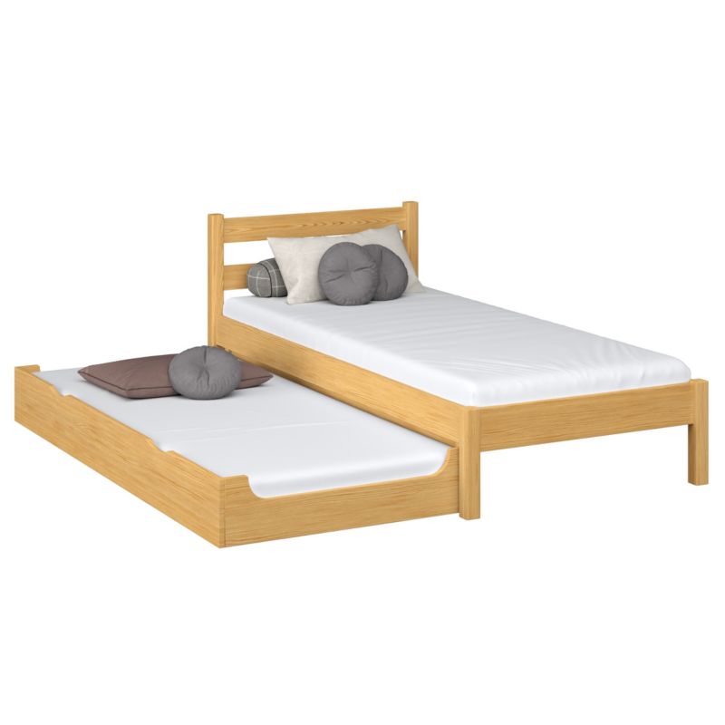 Drewniane łóżko N-WOOD pojedyncze z szufladą na materac N01 sosna naturalna 120x200 1szt.