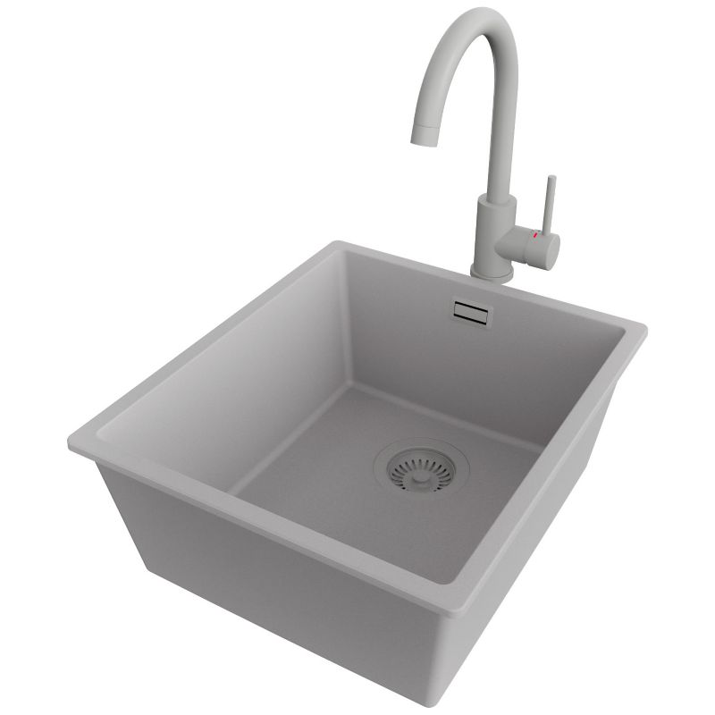 Zlewozmywak podblatowy Londyn PRIMAGRAN 41x47cm do Szafki od 45cm, Cały Szary + Bateria 32x20cm + Syfon, S132, 1 szt.