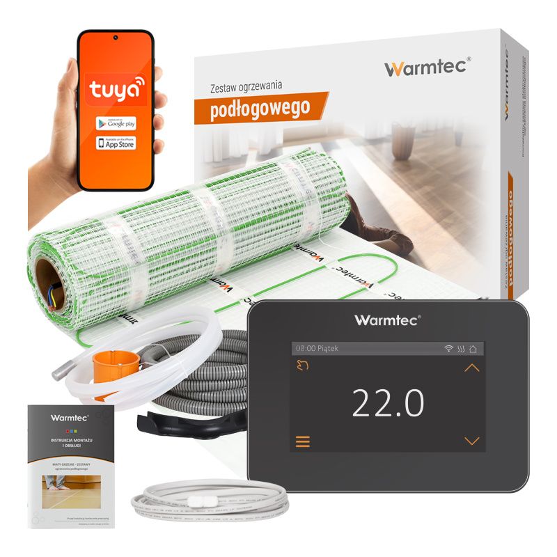Mata grzewcza grzejna pod płytki Warmtec 4m² 100W/m² Wi-Fi zestaw czarny regulator DSE-40/XTS-CZ 1szt.