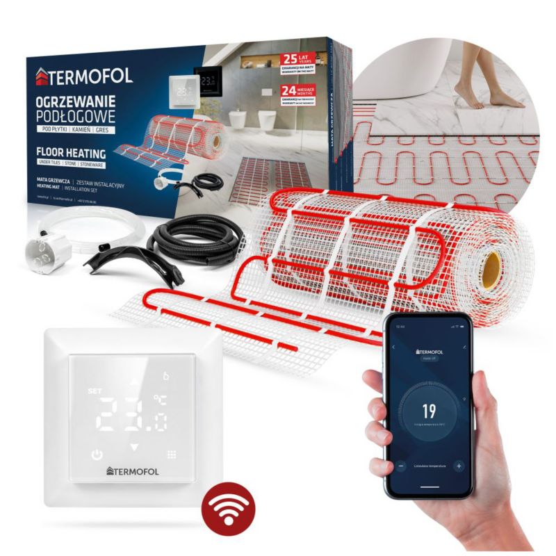 Zestaw mata grzewcza TERMOFOL moc 150W/m² szerokość 50 cm powierzchnia 10m² + termoregulator TF-H6 WIFI 1kpl