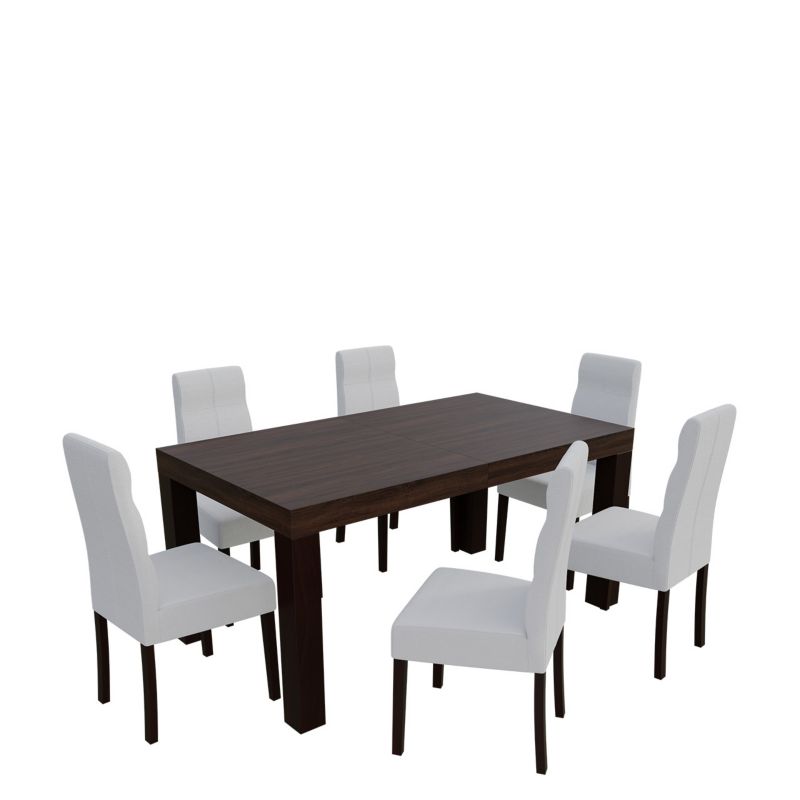 Zestaw RO47 MIRJAN 24 Stół rozkładany SF-25 90x160/210 + 6 krzeseł K63 orzech + biała ekoskóra 1 kpl.