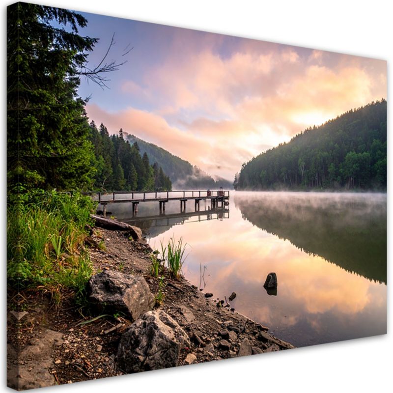 Obraz do salonu sypialni biura Feeby Widok jezioro pomost natura 90x60cm 1szt