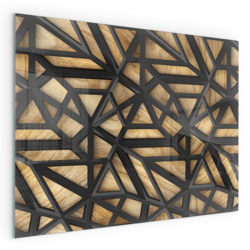 Szklana Podkładka Pod Kominek Prostokąt Wallfluent 80x60 cm Drewniana geometria 1 szt.