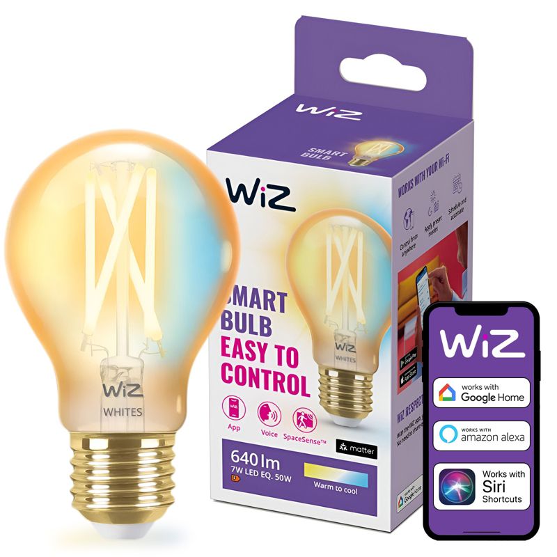 Żarówka LED WiZ E27 A60 7W 640lm 2000-5000K TW Filament Amber Inteligentna Smart WiFi Bluetooth Aplikacja 1 szt.
