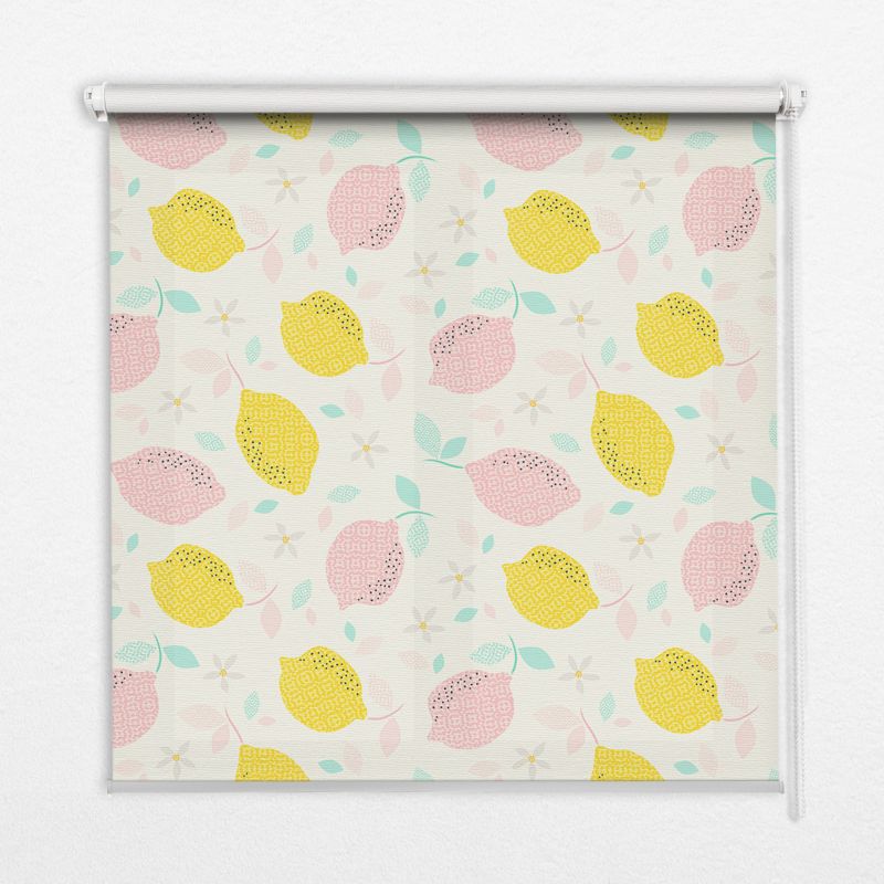 Roleta Wzorzysta Tulup 130x140 cm Różowe I Żółte Cytryny Montaż do ściany/sufitu 1 szt.