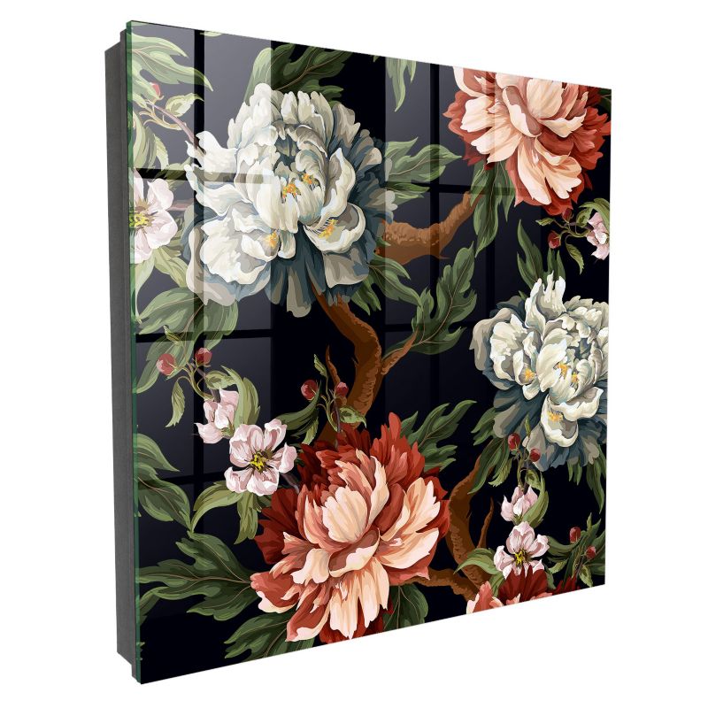 Organizer Na Klucze Tulup 30x30 cm Kwiaty natury - Czarna - Otwierana na prawo 1 szt.