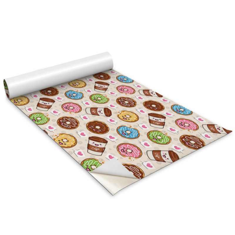Folia Samoprzylepna Do Mebli Wallfluent 100x50 cm Rysunkowe pączki i kawa Matowa Okleina Dekoracyjna 1 rol.