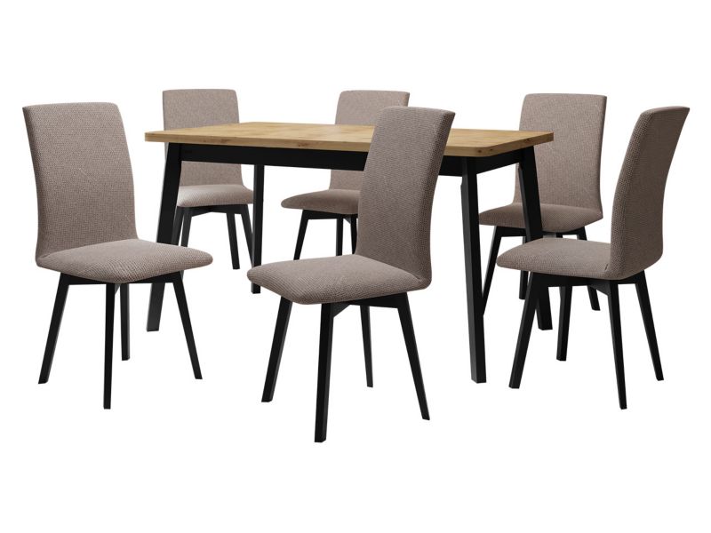 Zestaw DR24 MIRJAN 24 Stół rozkładany Oslo VI 80x140/180 + 6 krzeseł Luna 2 dąb artisan + czarny + jasnobrązowa tapicerka 1 kpl.