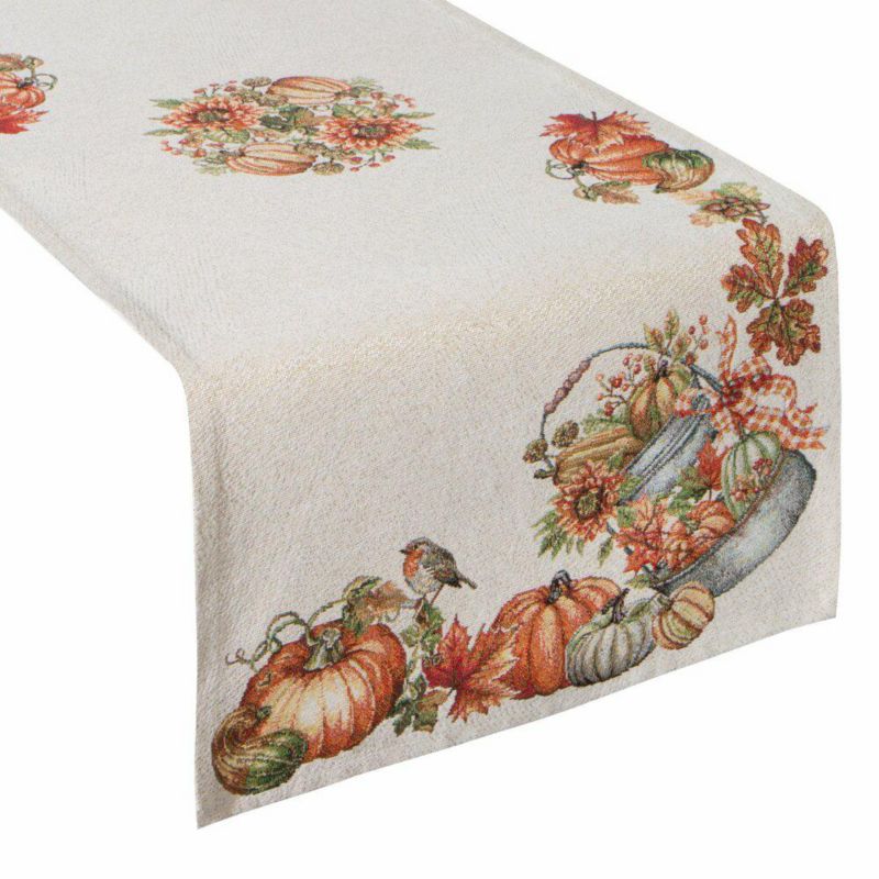 Bieżnik gobelinowy 1223/NAT Eurofirany 100 x 40 cm naturalno, pomarańczowy zdobiony motywem dyń 1 szt.
