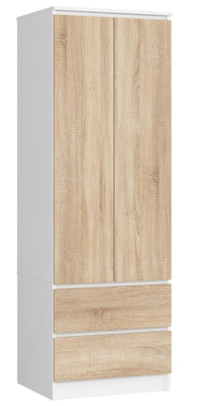 Szafa Akord S60 Biała 60 cm 2 drzwi 2 szuflady kolor Dąb Sonoma mat 1 półka 60x51x180 cm 1 szt.
