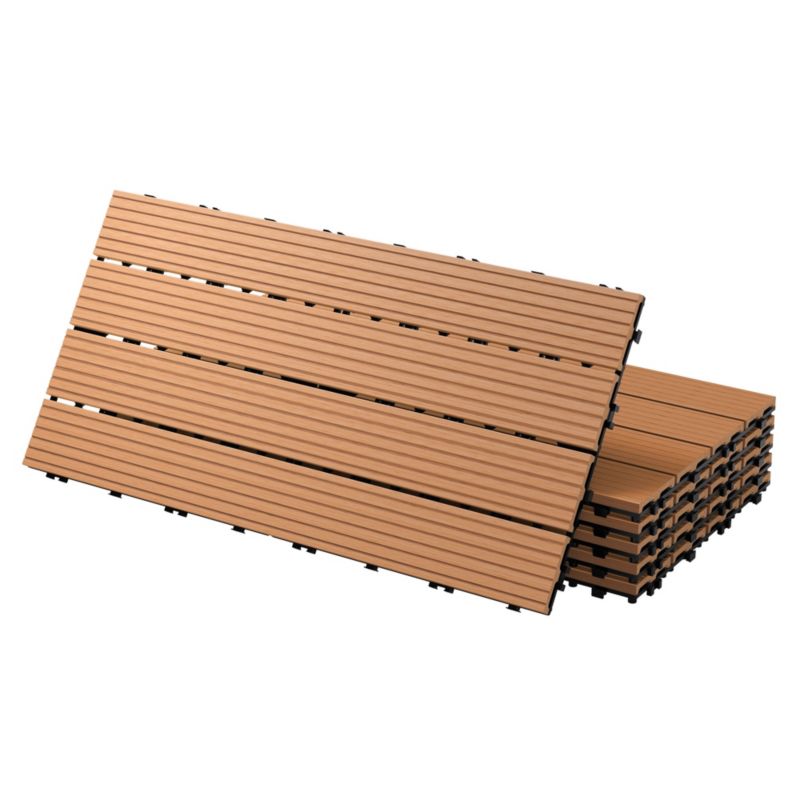 Płytki tarasowe ECD Germany WPC 60x30 cm jasnobrązowe podłogowe drewnopodobne ryflowane system klik odprowadzenie wody 24 szt.