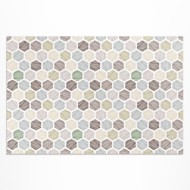 Winylowy Chodnik Zewnętrzny Wallfluent 150x225 cm Wzorzyste heksagony pastelowe boho barwy 1 szt.
