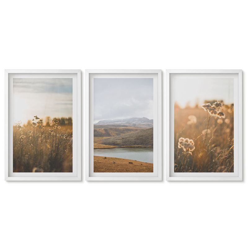 Obrazy w białej ramie Tulup 40x60 cm Krajobrazy łąki góry jezioro Dekoracja ścienna do przedpokoju 1 kpl
